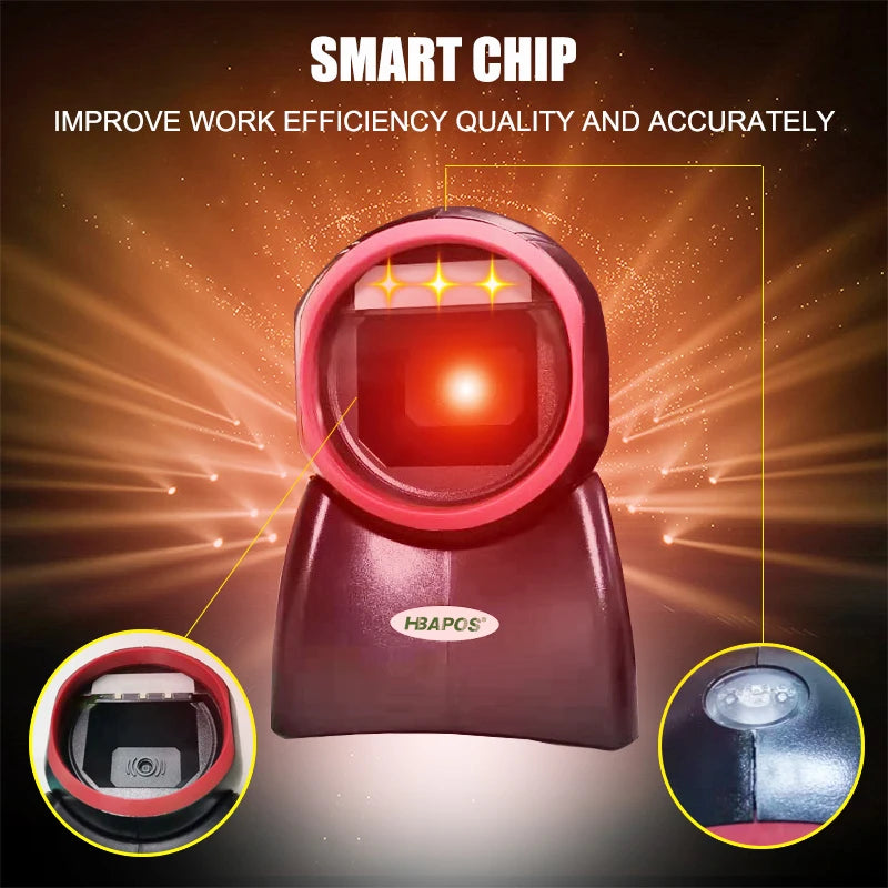 HBAPOS 2D Omnidirectional Barcode Scanner | Desktop, USB, 200/Sec