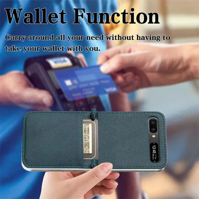 Leather Card Slot Case for Samsung Z Flip 5G | Kickstand, Anti-Fingerprint