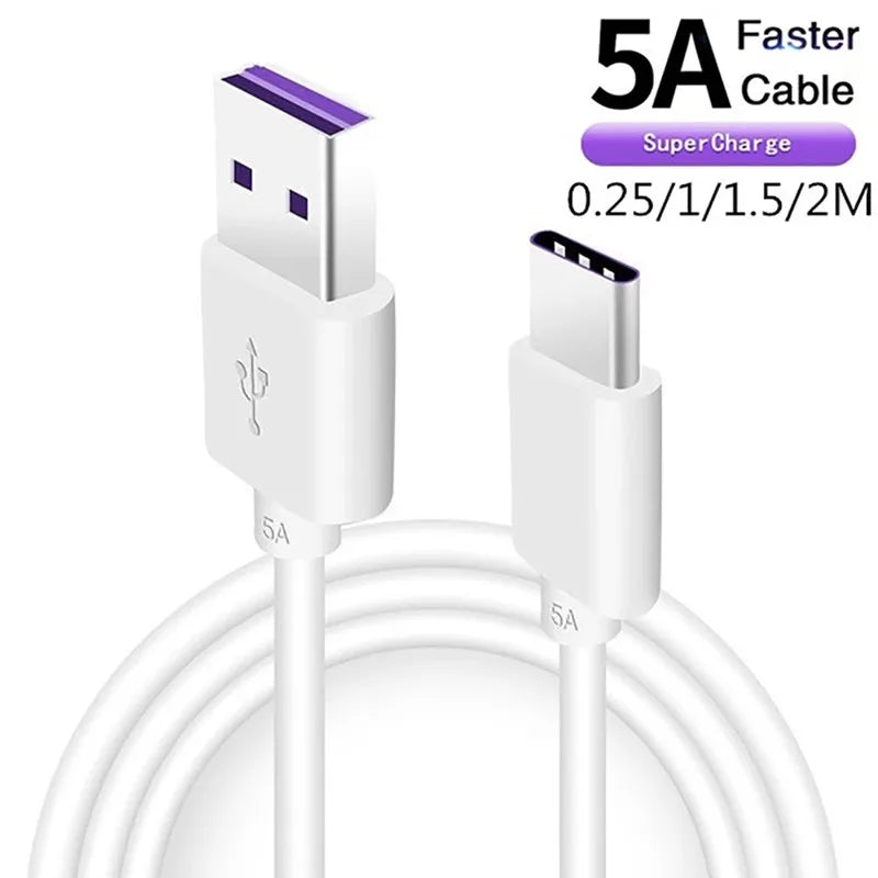 5A Fast Charging USB-C Cable - High-Speed Type-C Charger Wire