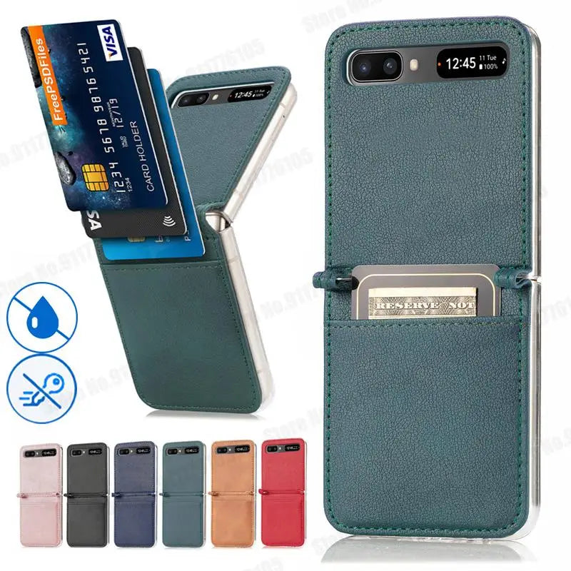 Leather Card Slot Case for Samsung Z Flip 5G | Kickstand, Anti-Fingerprint