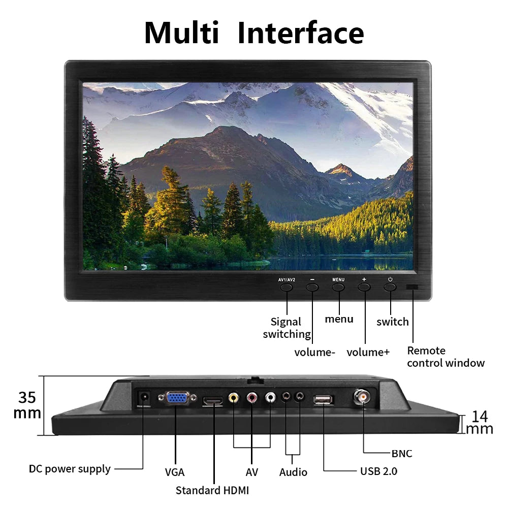 JOHNWILL 10.1 inch Monitor | 1920x1200, HDMI, VGA, USB, Speakers