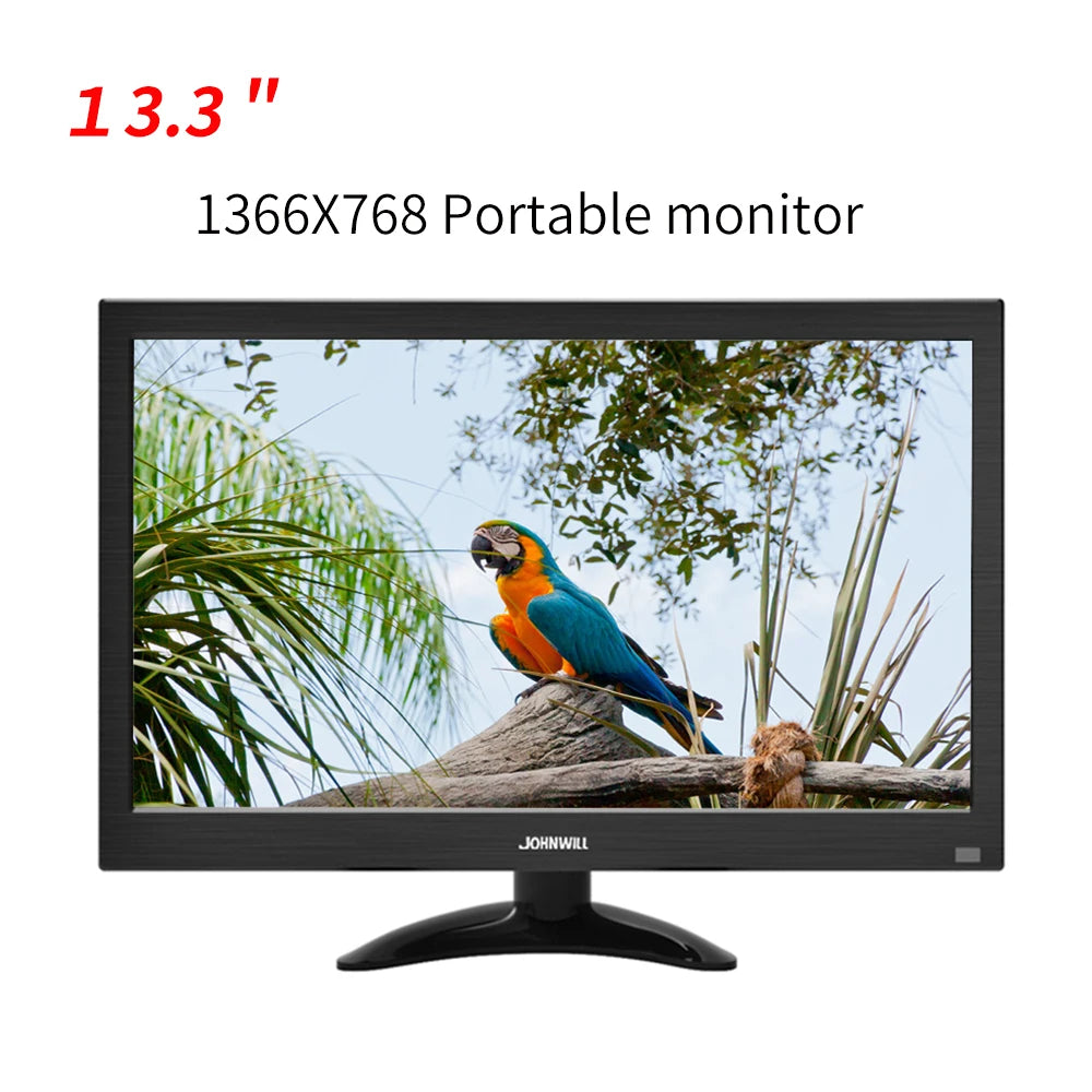 JOHNWILL 13.3 inch HD Portable Monitor | HDMI/VGA/USB/AV, Swivel