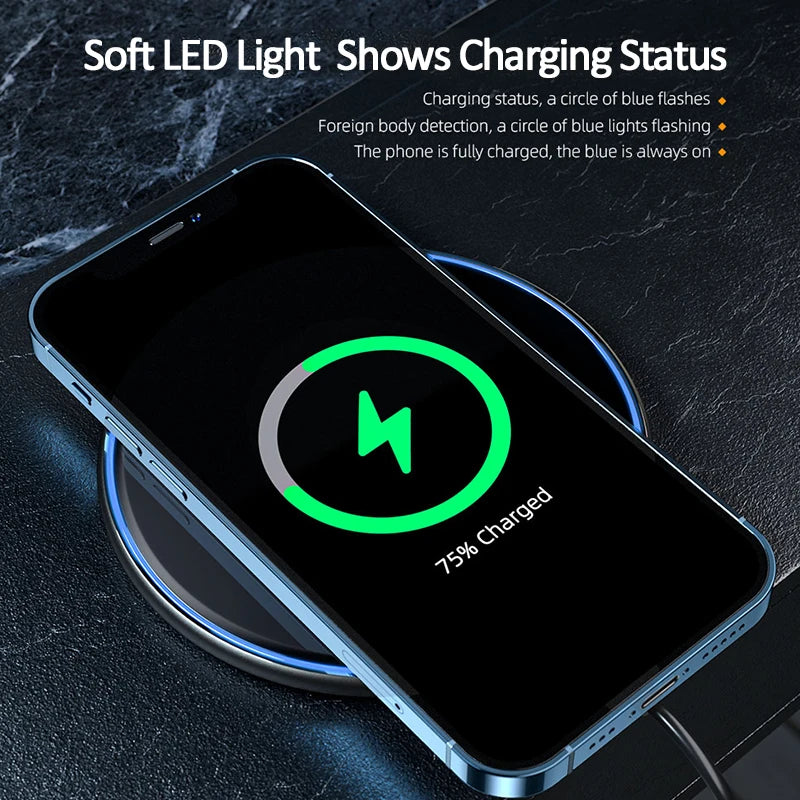 15W Qi Wireless Charger for iPhone and Samsung | Magnetic, 1m Cable