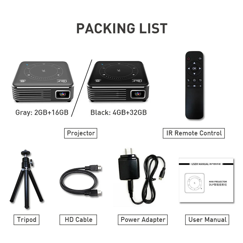 DLP P11 4K Mini Portable LED Projector | Quad Core, 0.7kg, Compact