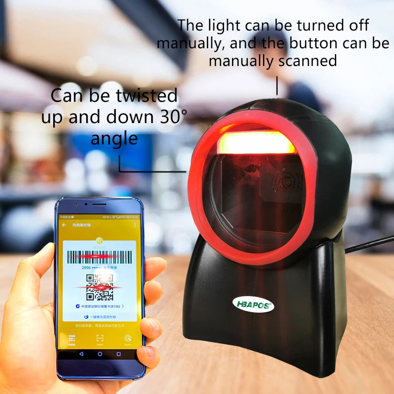 HBAPOS 2D Omnidirectional Barcode Scanner | Desktop, USB, 200/Sec