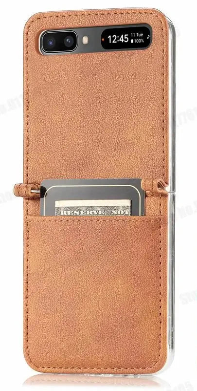 Leather Card Slot Case for Samsung Z Flip 5G | Kickstand, Anti-Fingerprint