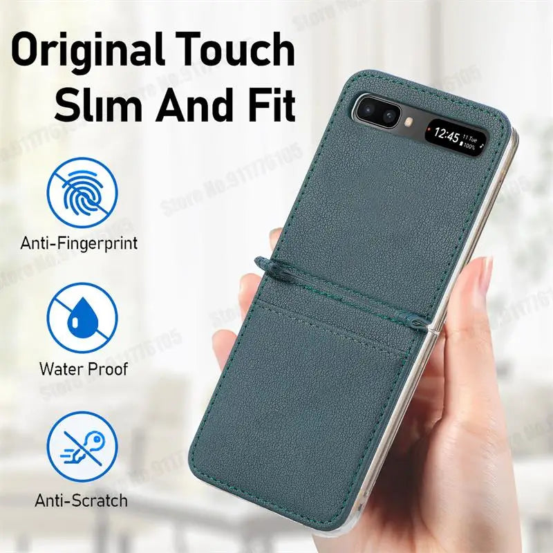 Leather Card Slot Case for Samsung Z Flip 5G | Kickstand, Anti-Fingerprint