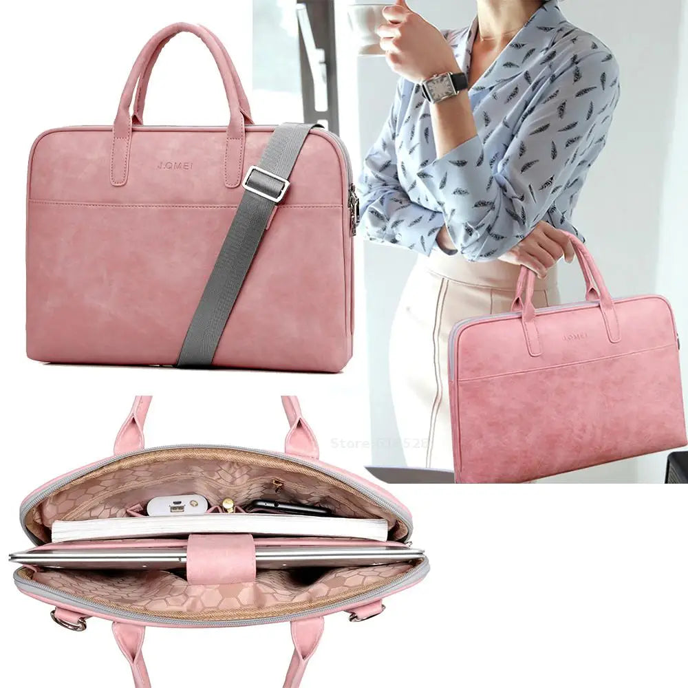 Waterproof Leather Laptop Case with Shoulder Strap | PU Leather, Multi-Use