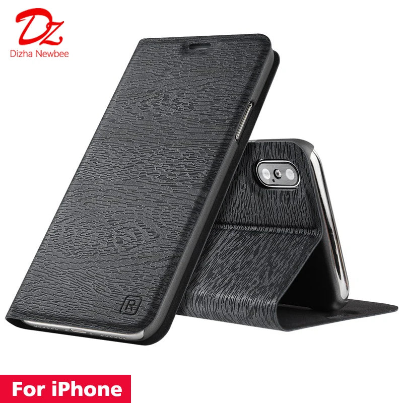 Flip Leather Case for Apple iPhone | Plain Design, Multiple Options