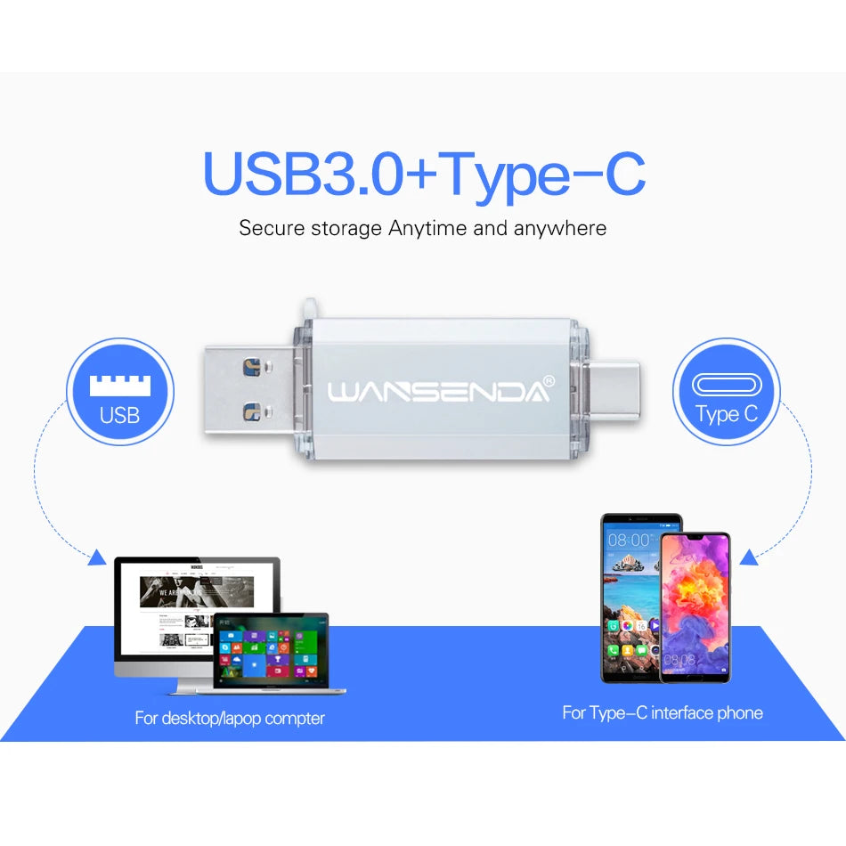 OTG USB 3.0 Flash Drive - Type-C Dual Interface Metal Storage