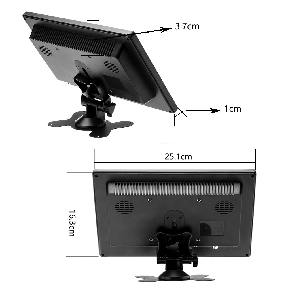 Podofo 10.1 inch LCD HD Monitor | 2-Channel, BNC/HDMI/VGA, Security