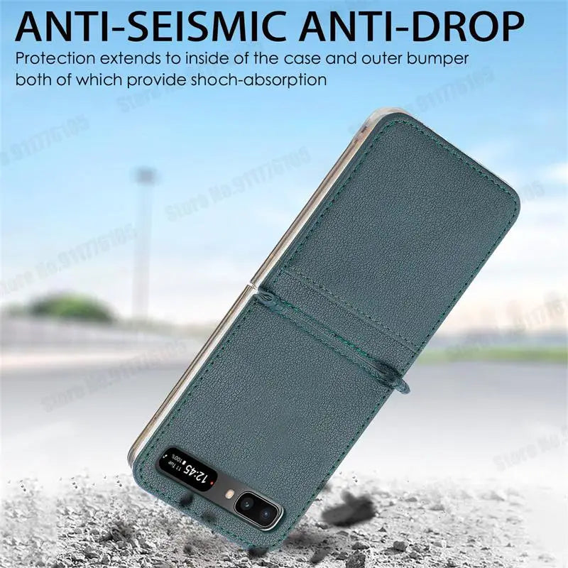 Leather Card Slot Case for Samsung Z Flip 5G | Kickstand, Anti-Fingerprint