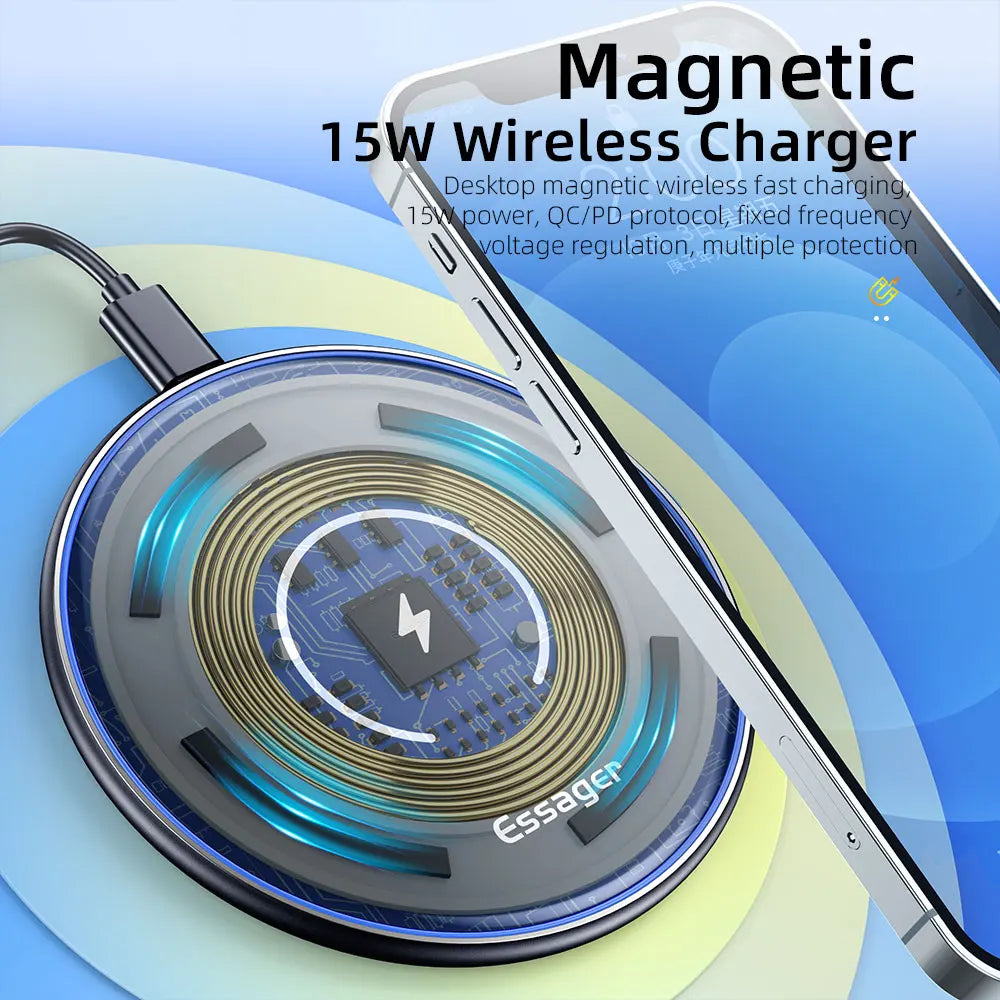 15W Qi Wireless Charger for iPhone and Samsung | Magnetic, 1m Cable