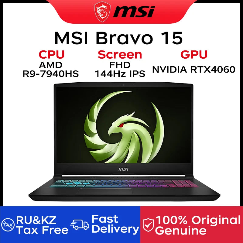 MSI Bravo 15 Gaming Laptop 2024 | AMD Ryzen 9 7940HS, RTX4060, 15.6 inch 144Hz, 16GB 1TB