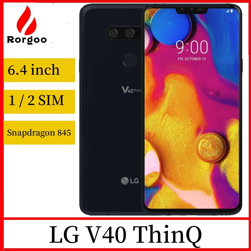 Original LG V40 ThinQ 4G LTE Mobile Phone 6.4'' 6GB RAM 64GB/128GB ROM 16MP Single/Dual SIM Fingerprint V405UA V405EBW