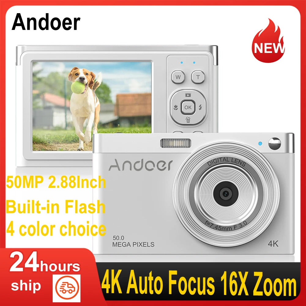 50MP 4K Digital Camera | 16x Zoom, Face Recognition, 2.88"