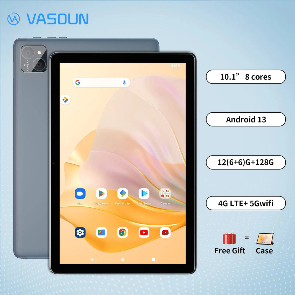 Vasoun Android 13 Tablet 10.1" | 12GB RAM, 128GB, 4G Dual SIM
