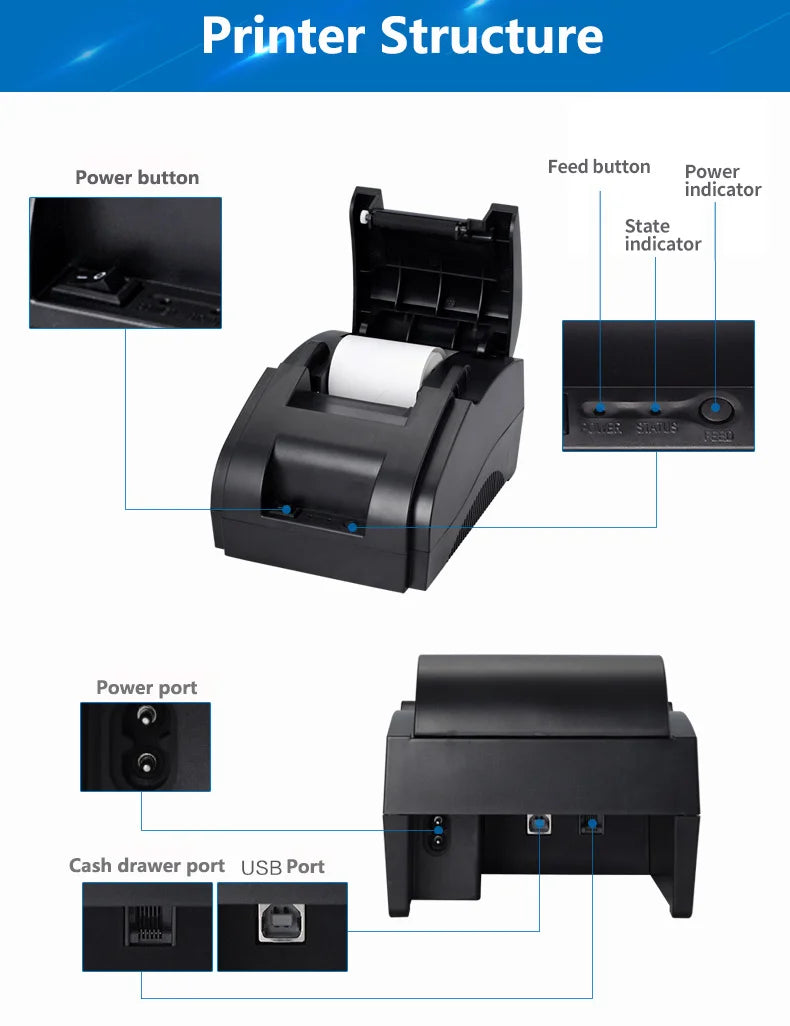 Xprinter 58mm Thermal Receipt Printer | Bluetooth, USB, 90mm/s