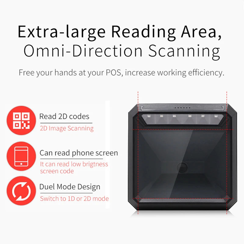 Handsfree 2D/1D Barcode Scanner | 200 Scans/Sec, USB/RS232