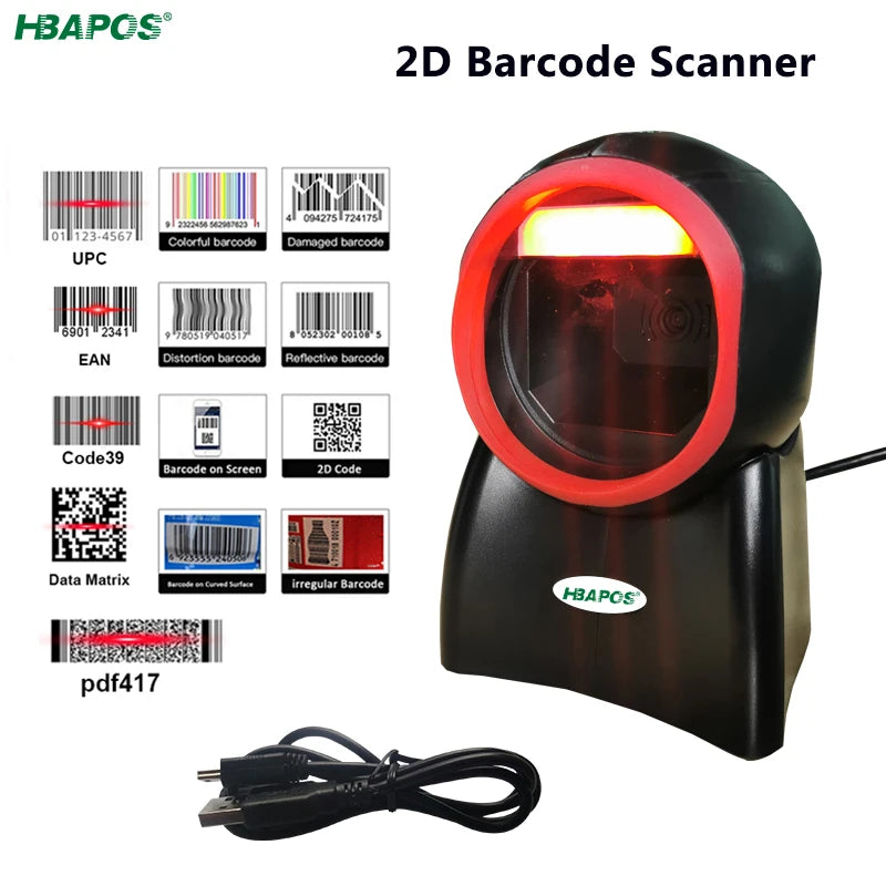 HBAPOS 2D Omnidirectional Barcode Scanner | Desktop, USB, 200/Sec