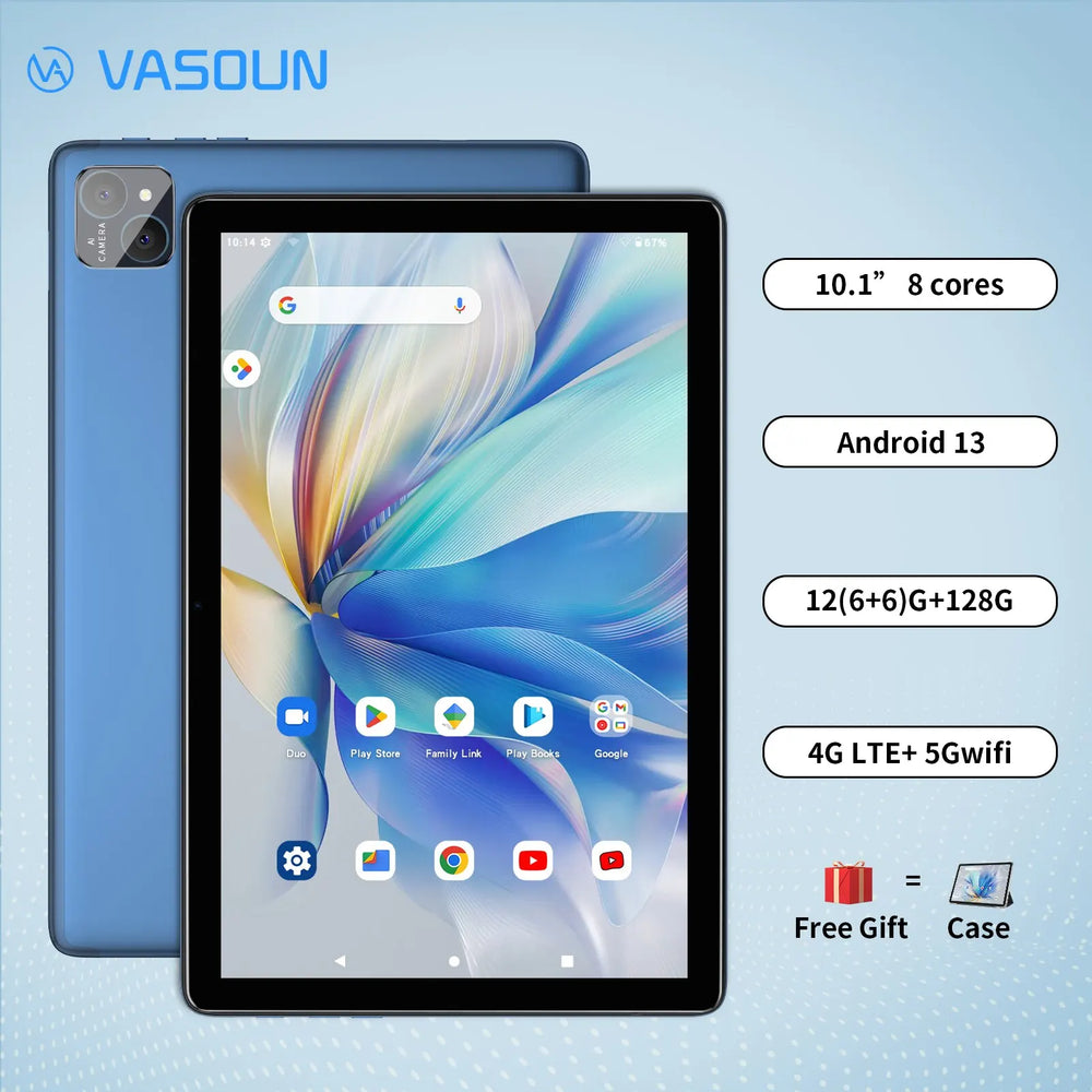 Vasoun Android 13 Tablet 10.1" | 12GB RAM, 128GB, 4G Dual SIM