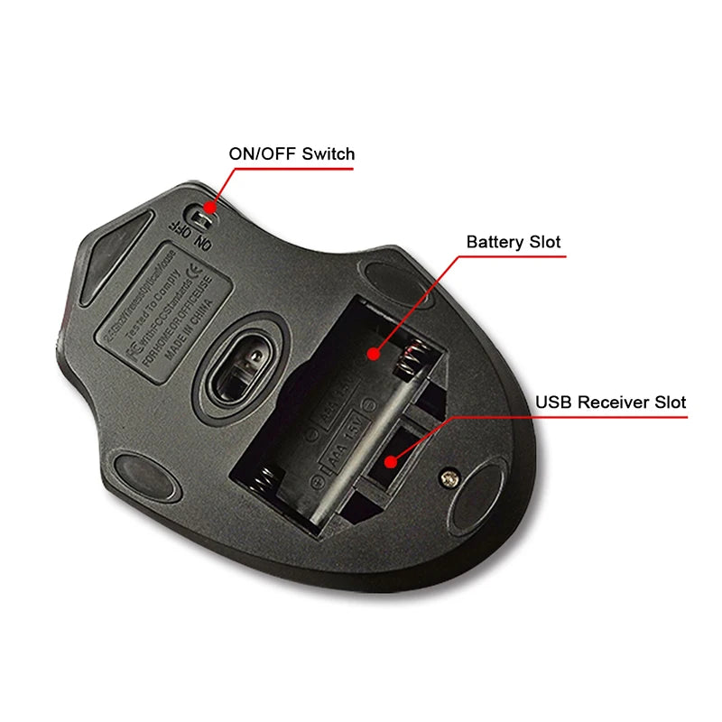 2.4GHz Wireless Optical Mouse - 1600 DPI 4-Button Ergonomic Design