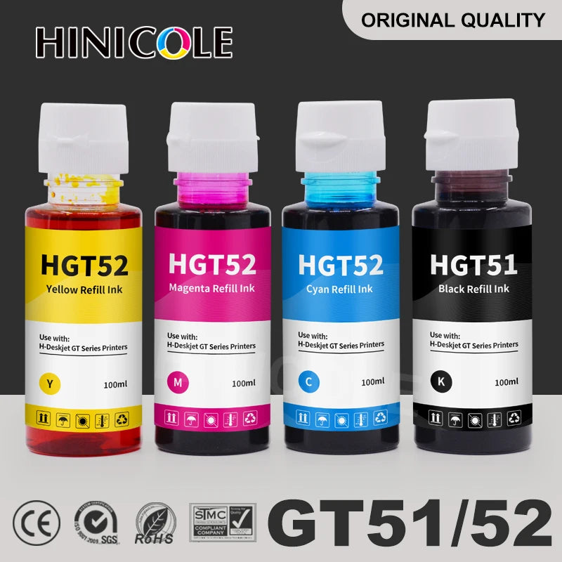 HINICOLE HP Inkjet Dye Ink Refill Kit | GT51 GT52, 100ml, 4 Colors