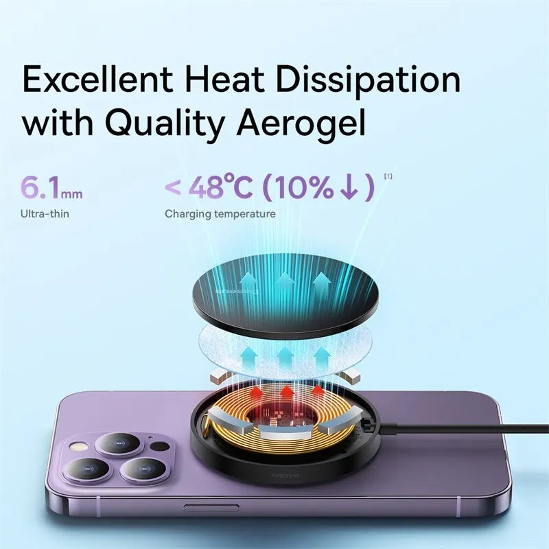 Baseus 15W Fast Wireless Charger for iPhone 15 14 AirPods | Magnetic, Type C