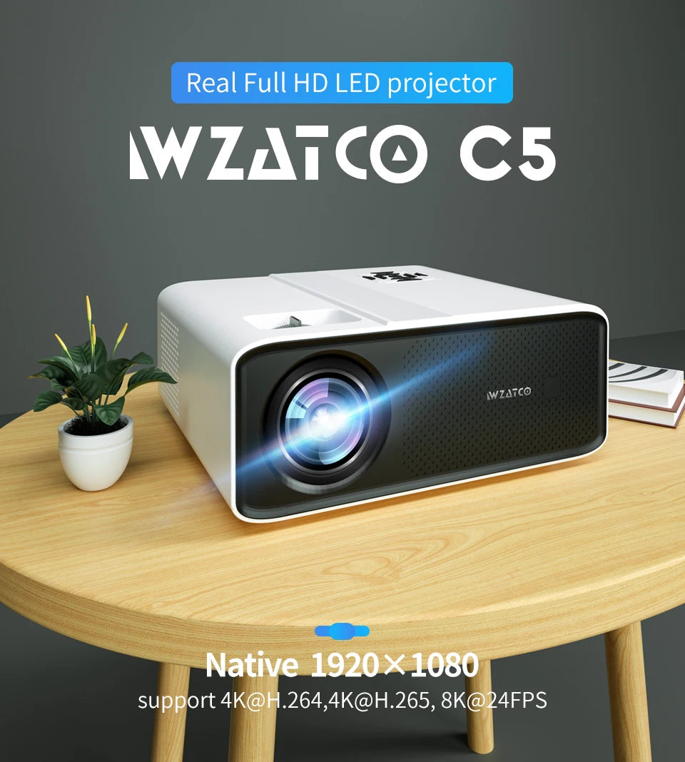 WZATCO C5 Full HD 1080P LED Projector | 5000 Lumens, 40-200 Inch