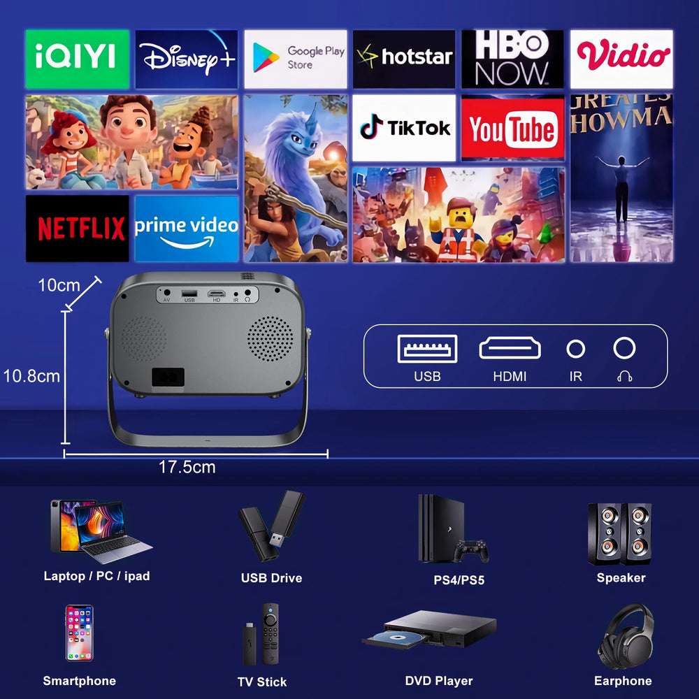 AUN A003 Mini Portable Projector | 5000 Lumens, 1280x720, Compact