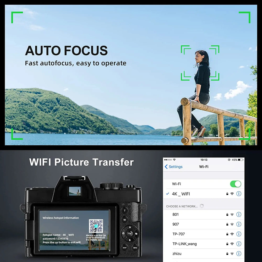 4K Digital Camera with Macro Lens | CMOS, WiFi, Interchangeable