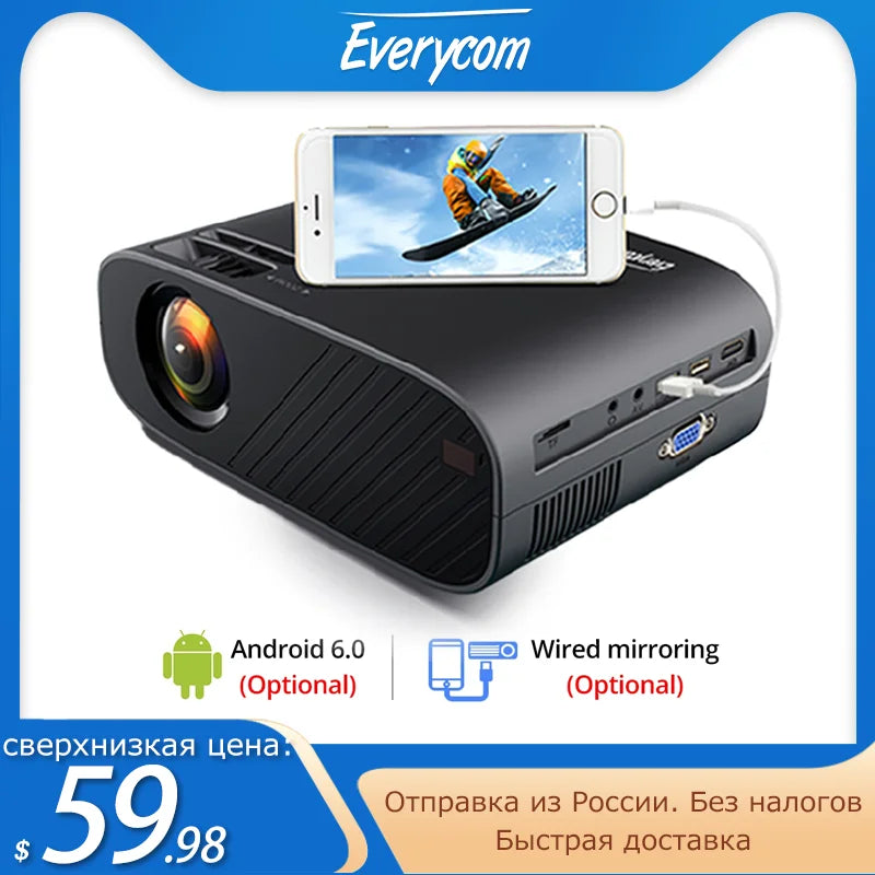 720P Portable LED Projector | Android, WiFi, Bluetooth, 2800 Lumens