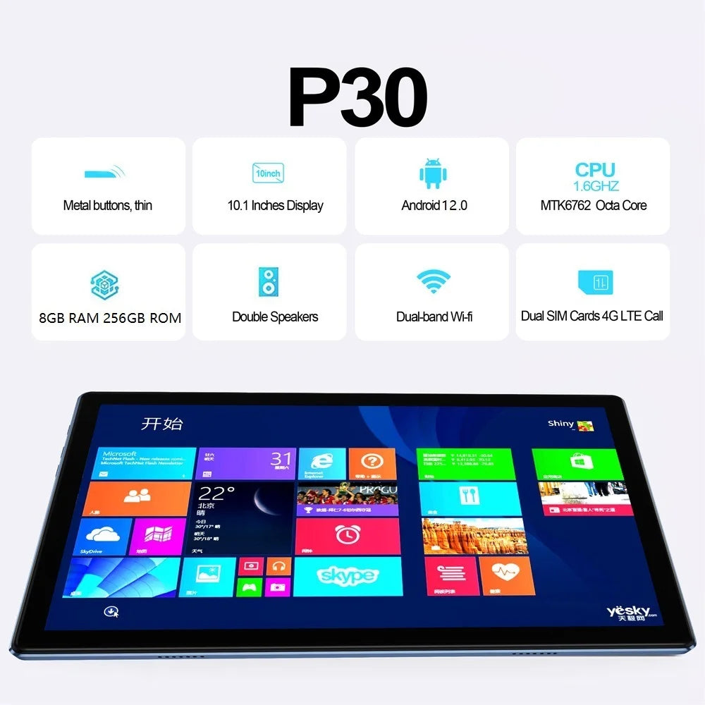 BDF P30 10.1" Tablet | Ultra Slim, 256GB, Dual Camera, Android 12
