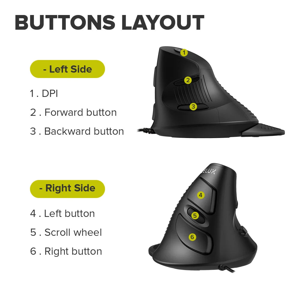 Delux M618 BU Ergonomic Vertical Mouse | Wireless, Rechargeable