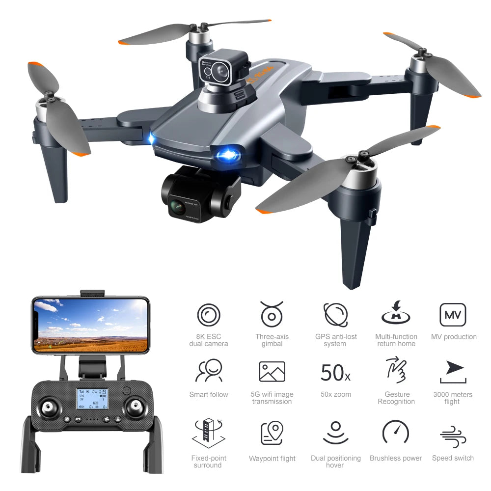 RG106 Professional 6K Camera Drone with 3-Axis Gimbal - 3000m Range