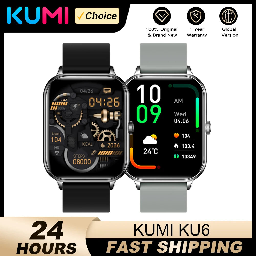 KUMI KU6 Smart Watch | Fitness Tracker, Heart Rate, Android/iOS